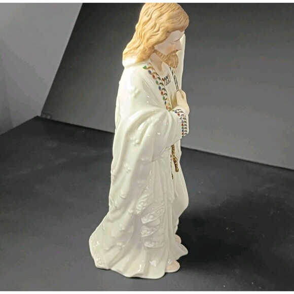 Baby Jesus Mary Joseph Porcelain Nativity 3 Piece Scene White Gold Holiday Decor - Picture 10 of 16